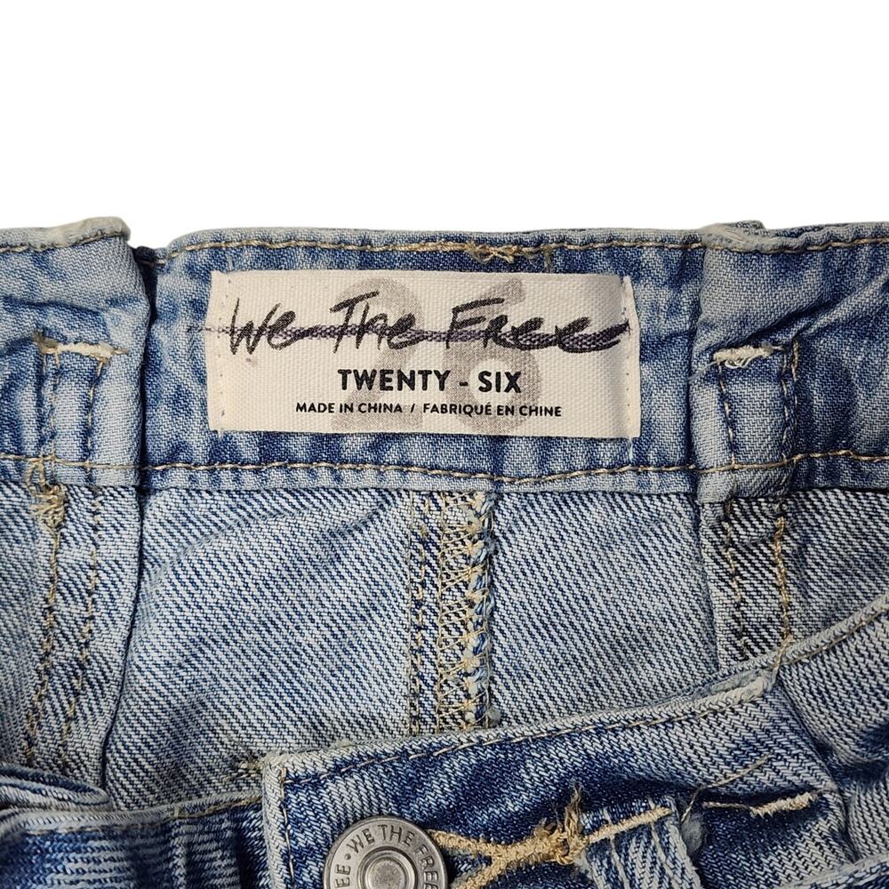We The Free People East Of Eden Belted Denim Frayed Mini Skirt Blue Size 26 - Picture 5 of 10